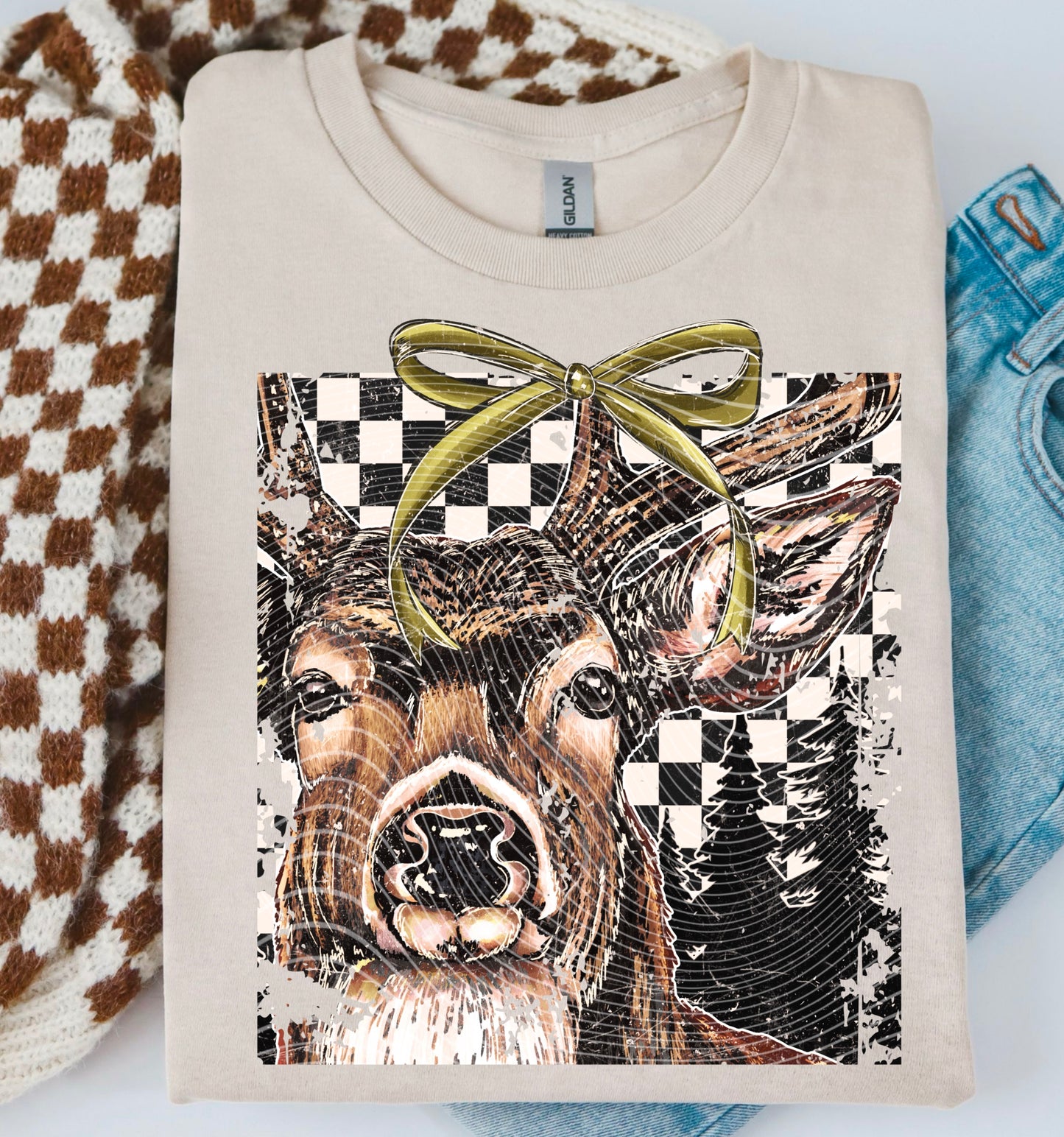 Buck Checker Green Bow Tee