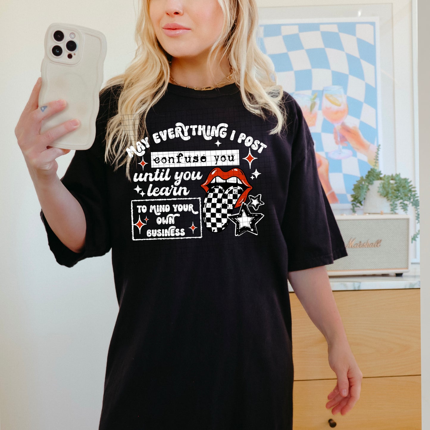 Mind Your Own Business white accent tee