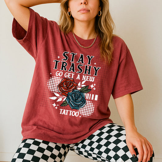 Stay Trashy white accent tee