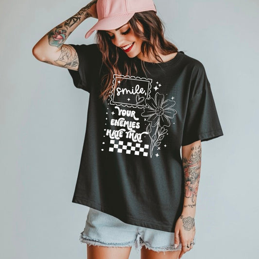 Smile Enemies white accent tee