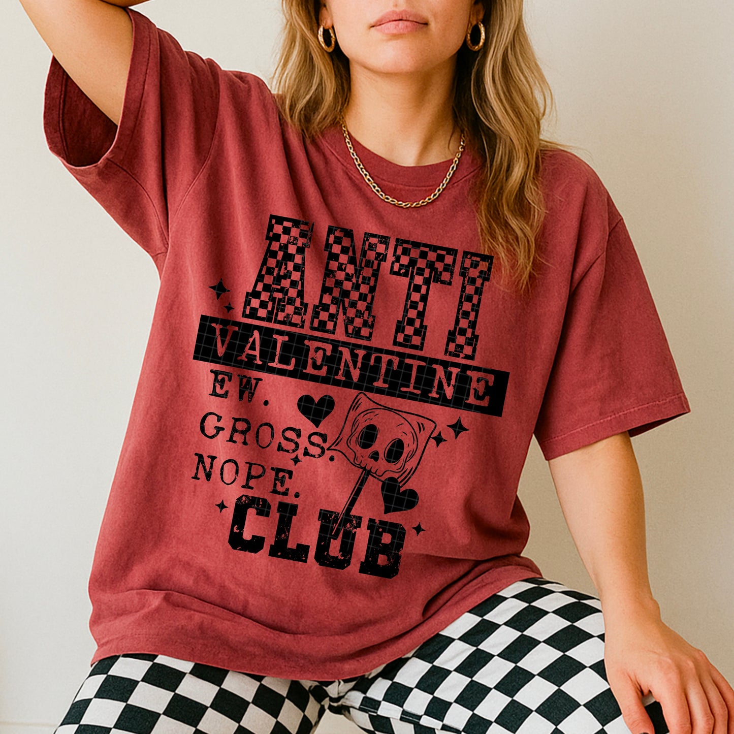 Anti Valentines Black Checkered TEE