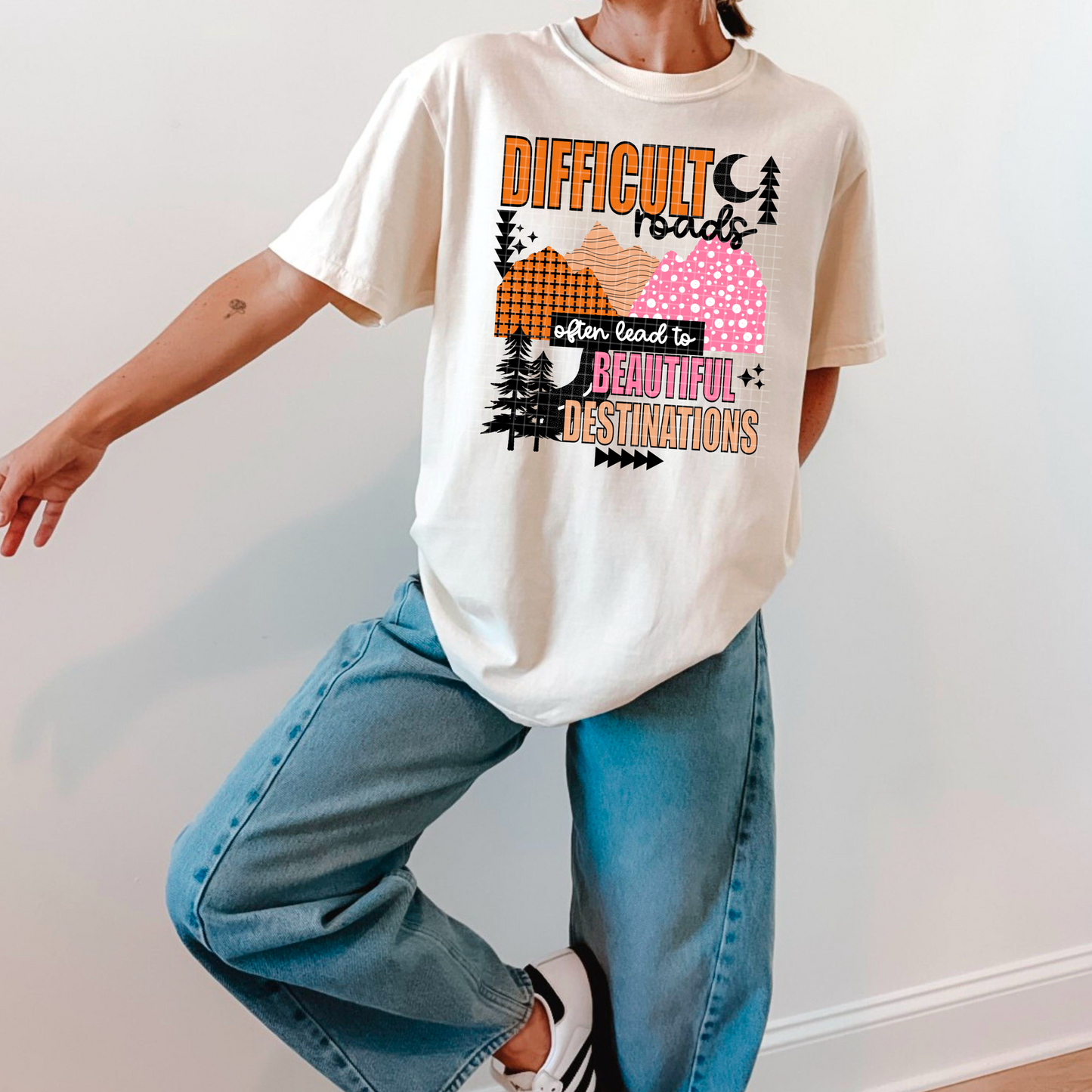 Difficult Roads black accent tee