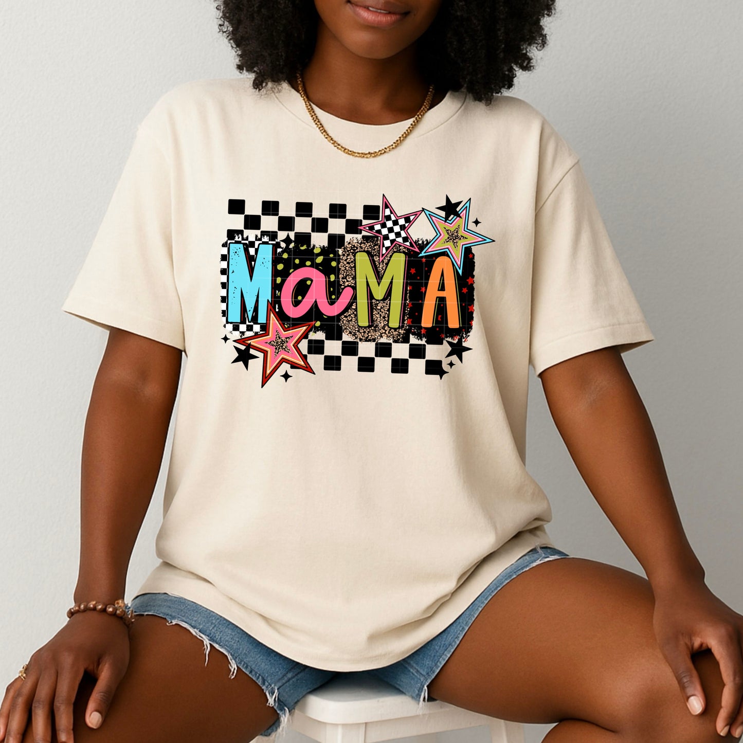 Mama Black Checkered tee