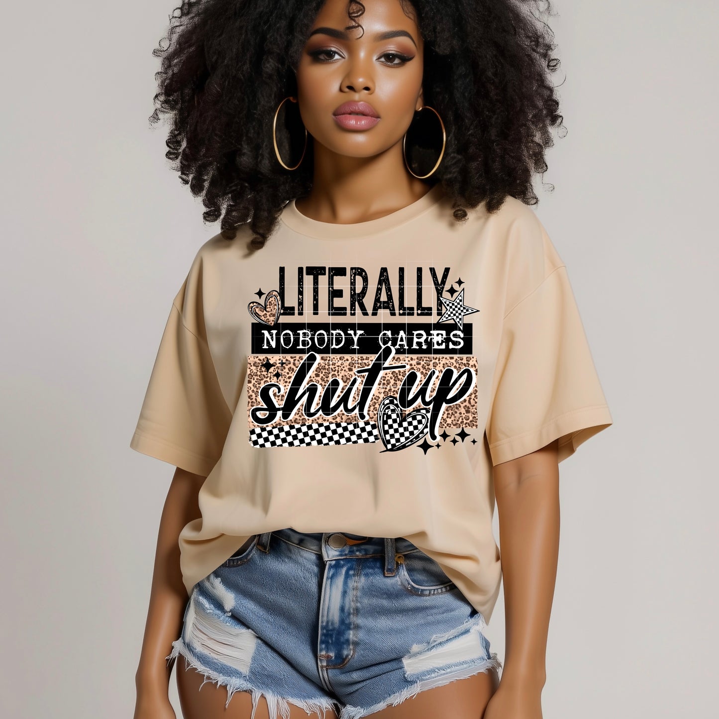 Nobody Cares, Shut Up white accent tee