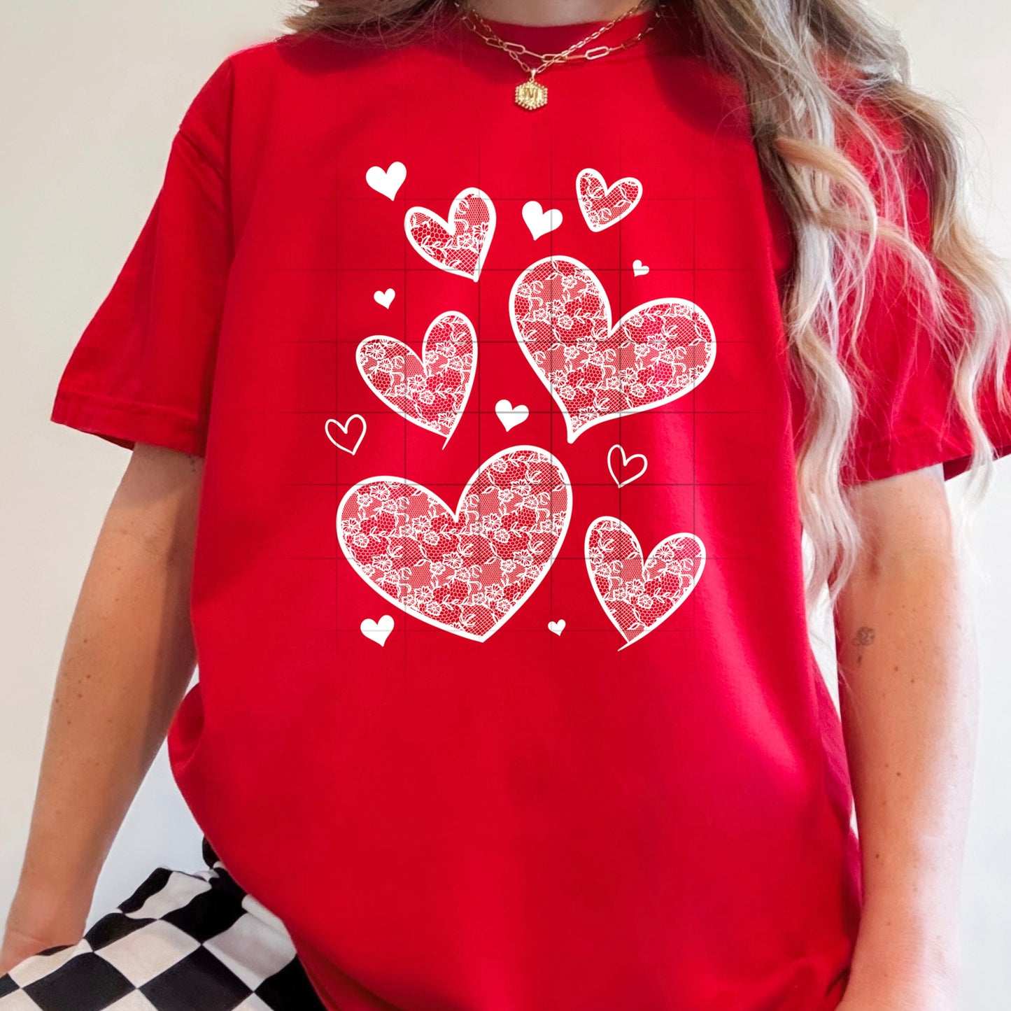 Lace Hearts- White print Tee
