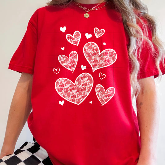 Lace Hearts- White print Tee
